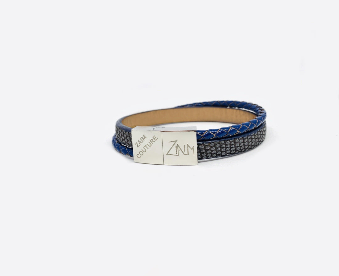 Snake blue leather bracelet - Zaim Couture