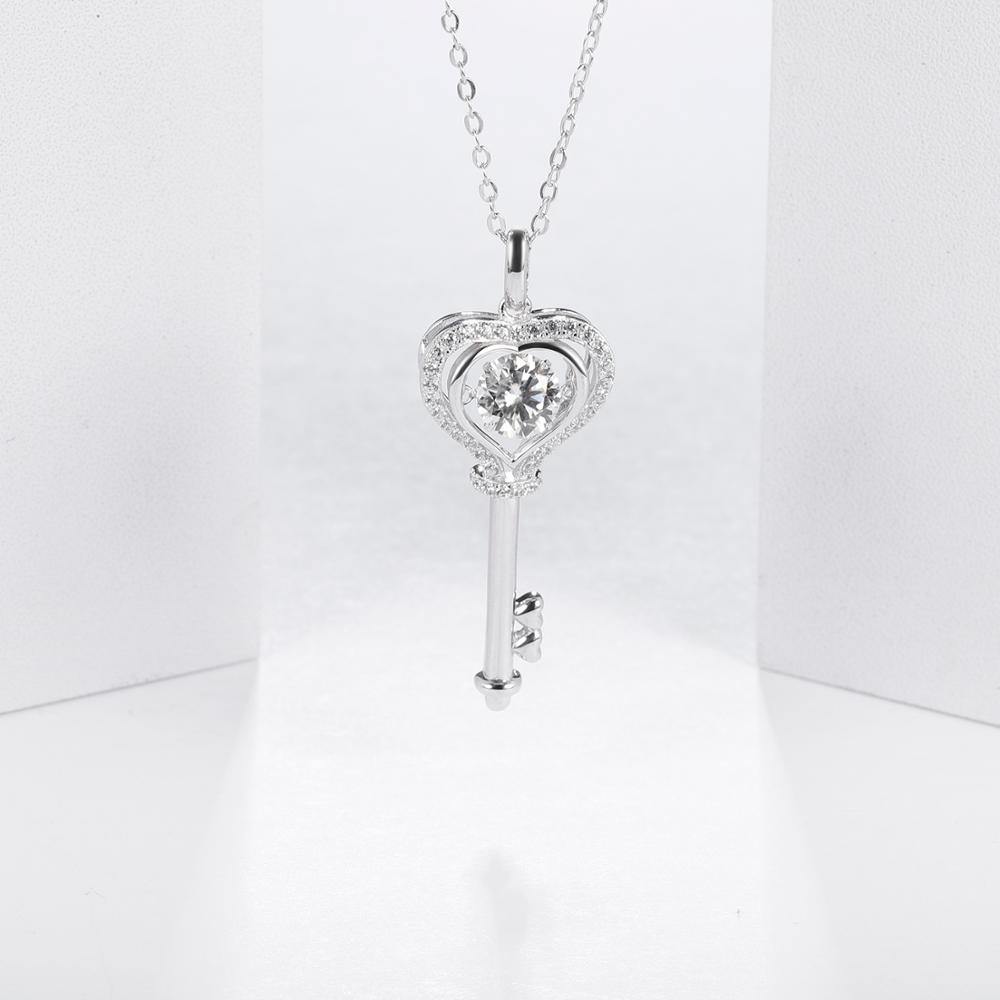 Moissanite Diamond Heart Key Pendant Necklace - Zaim Couture