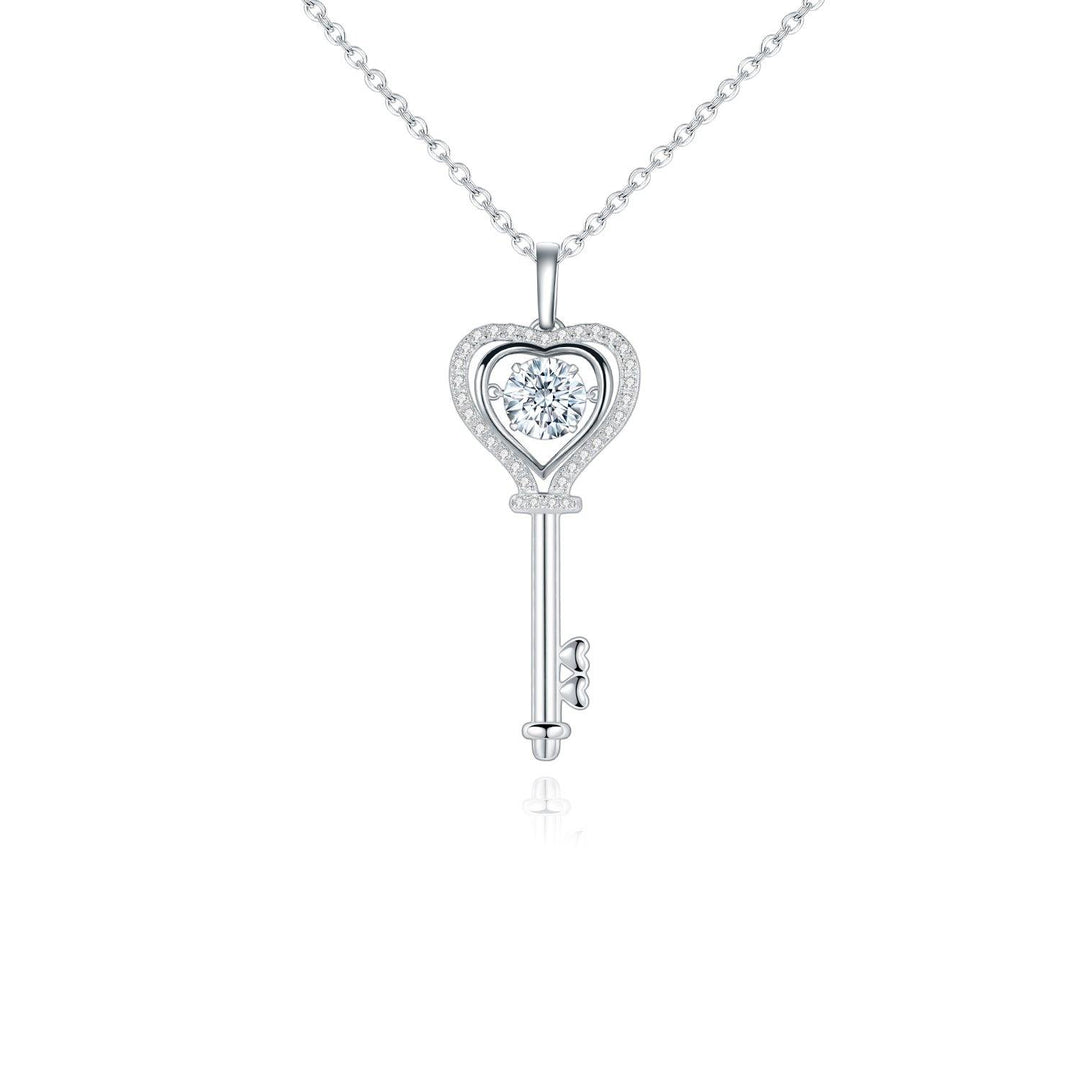 Moissanite Diamond Heart Key Pendant Necklace - Zaim Couture