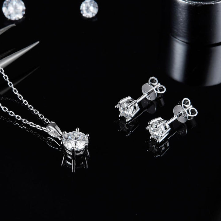 Moissanite Diamond Pendant Necklace Earrings Set - Zaim Couture