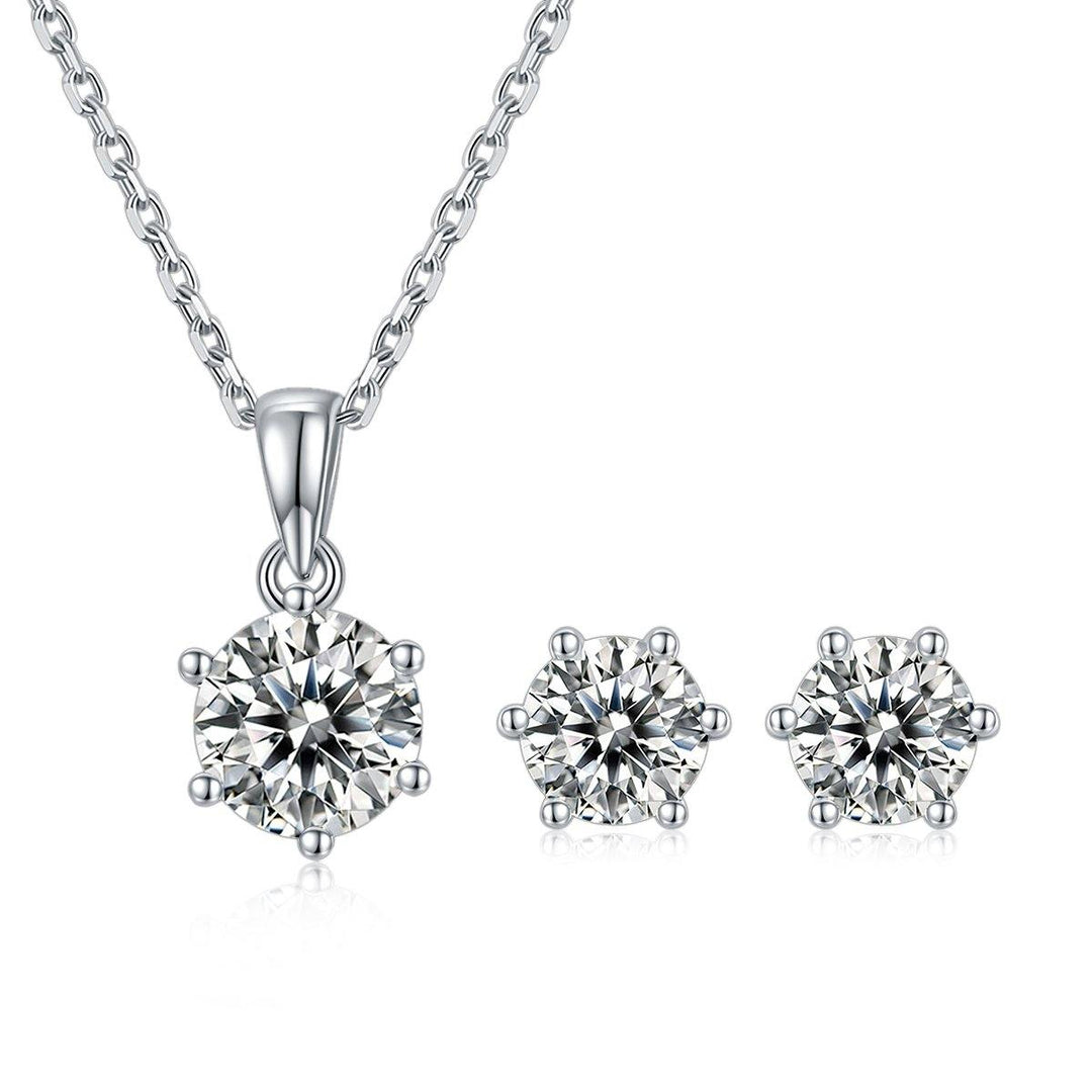 Moissanite Diamond Pendant Necklace Earrings Set - Zaim Couture